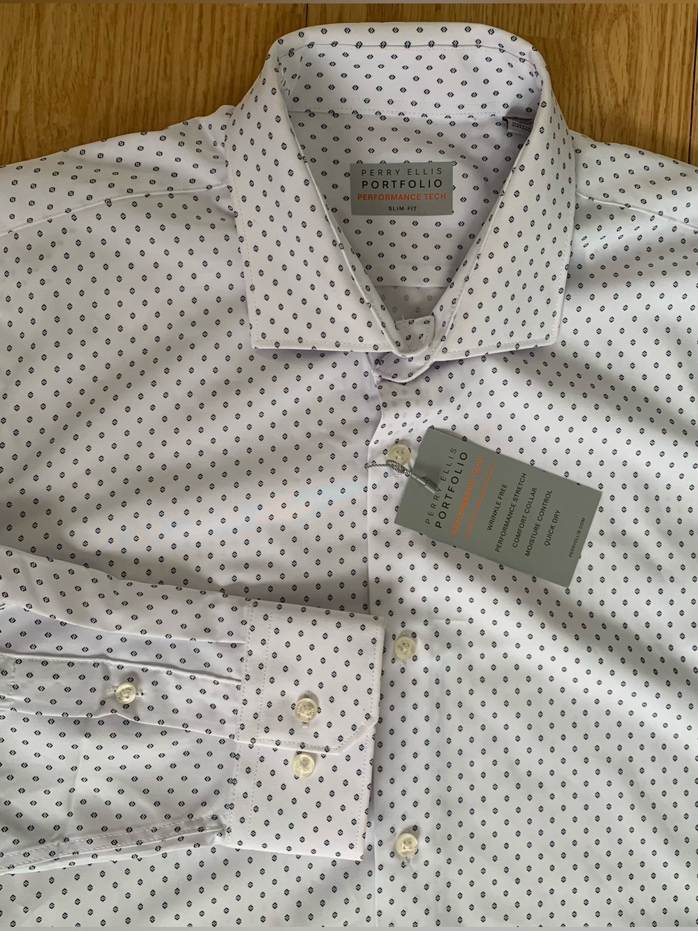 Perry Ellis Portfolio Performance Tech Dress Shirt White Slim Fit Mens L Classic